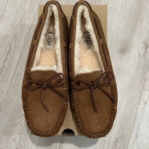 UGG Brown Suede Moccasin Slippers with Shearling Lining